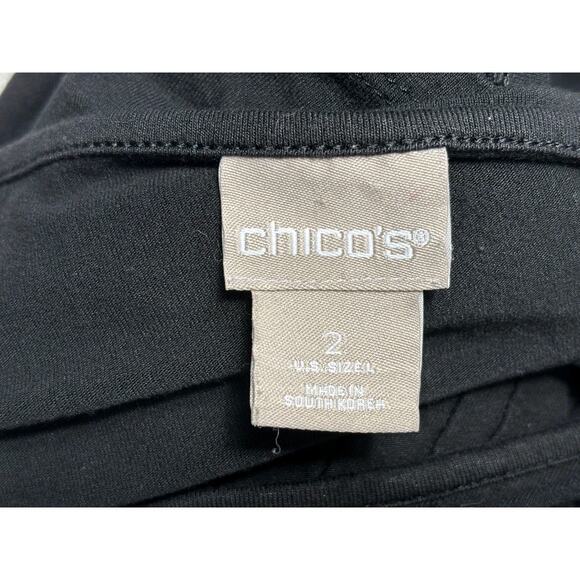Chico's Pleated Top Size 2 US L Black Short Sleeve Womens Knitted Rayon Stretch - Picture 3 of 7
